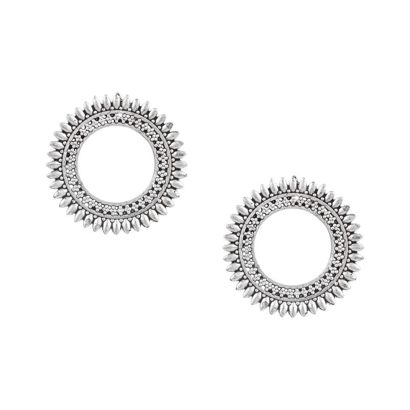 Bodha Oxidised Antique Silver Stylish Oxidised Afghani Stud Hoop Earrings For Women (SJ_1382) - Image 1
